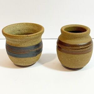 Indigenous Earthenware Small Pot Sanded Painted Pottery Signed Succulent Air 2x